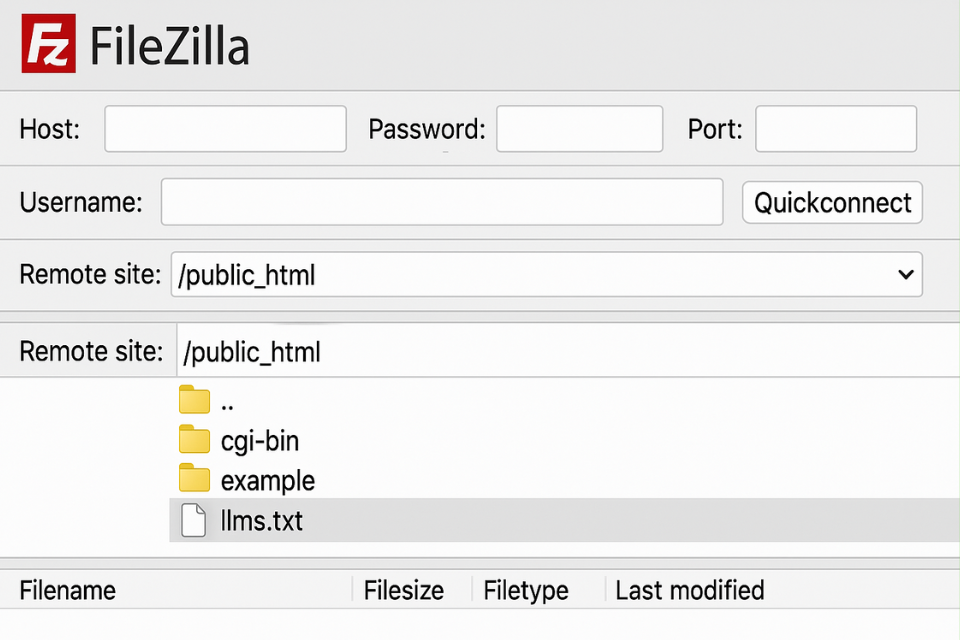 upload your llms.txt using FileZilla