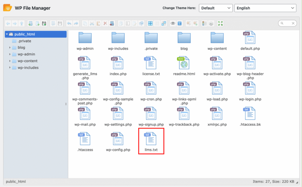 Upload Your LLMS.TXT File Using WP File Manager Plugin